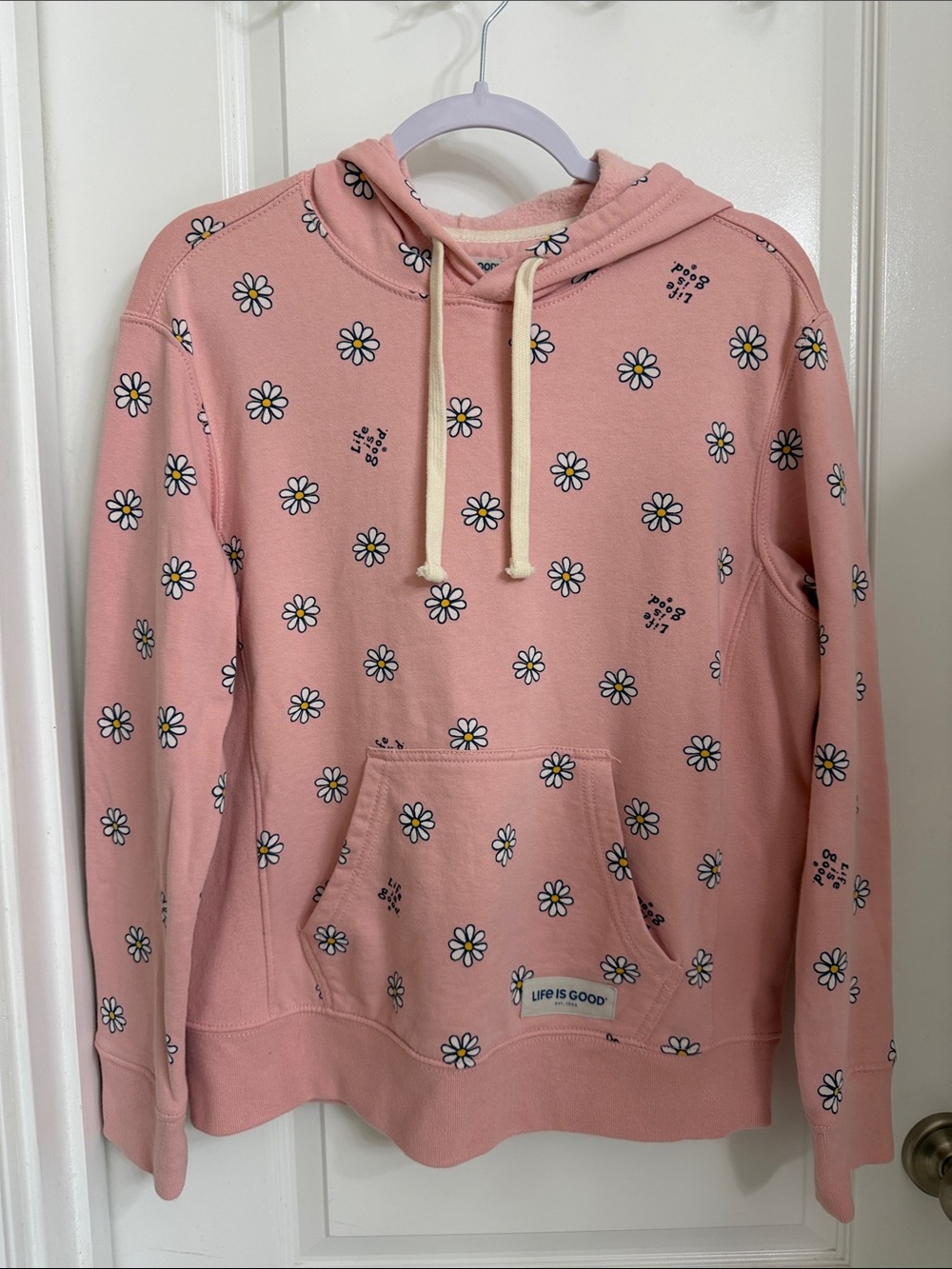 Life Is Good Pink Daisy-Print Hooded Sweatshirt